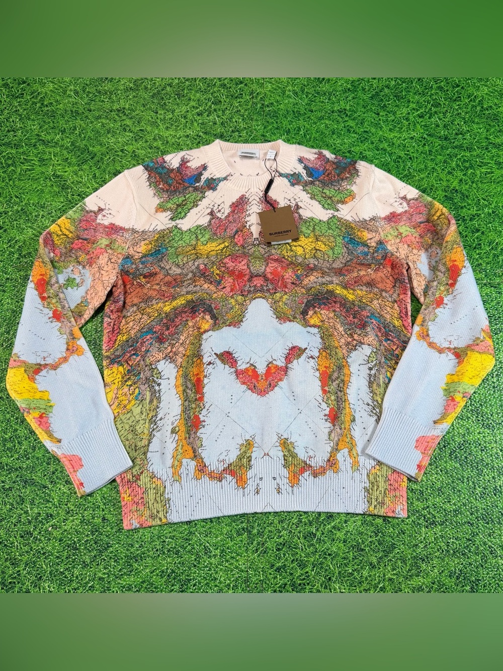 Men's Burberry Burly Map Print Cotton Sweatshirt Size Small NWT Rare